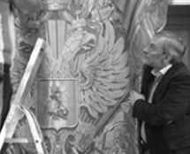 Владимир Чёрный художник. <br/>Демонстрация сотканного раппорта занавеса.