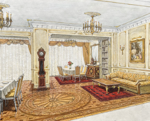 Владимир Чёрный художник. <br/>Эскиз гостиной частного особняка<br/>