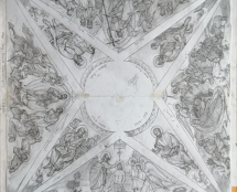 Владимир Чёрный художник. Эскизы центрального свода храма.<br/>1. Рождество Христово. Богоявление. 3.Преображение Господне. 4.Сошествие во ад. 5.Евангелисты на парусах.    Бумага, графитный карандаш, 90х90 см.